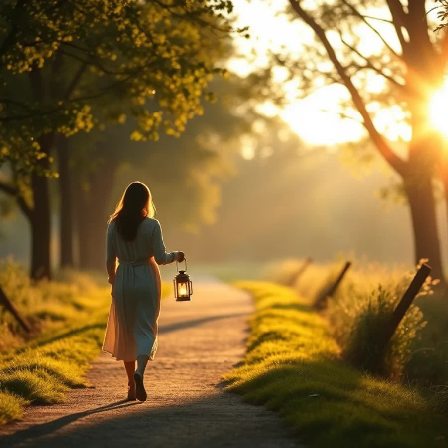 Journey of Faith and Healing image of woman walking down a road with a lamp