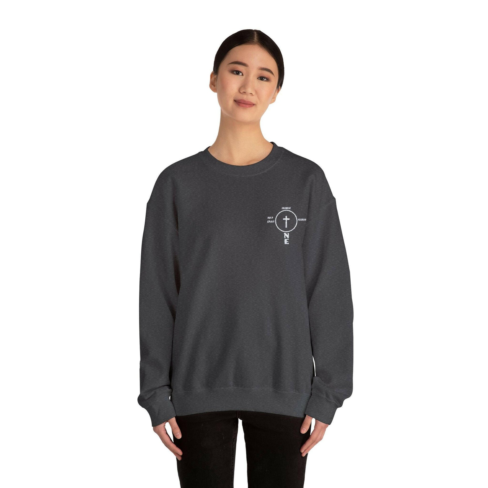 ONE in Christ | Embroidary | Unisex Heavy Blend™ Crewneck Sweatshirt | Dark Colors.