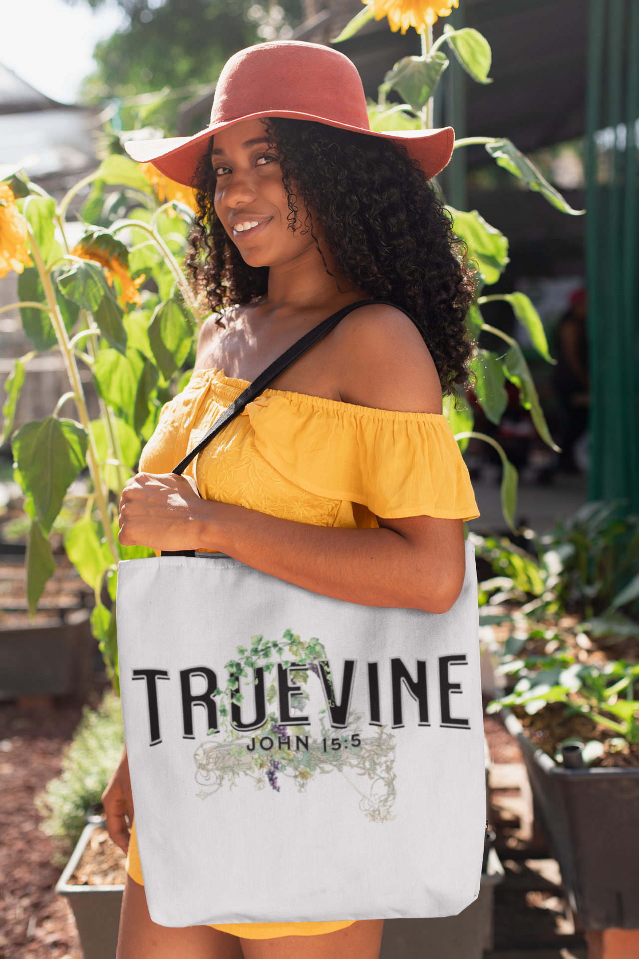 Vine Branches Tote Bag - True Vine John 15:5 Design